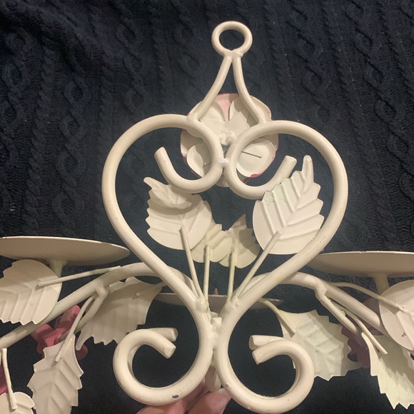 Vintage 5 Candle Shabby Chic Toleware Rose Floral Candle Wall Sconce - Picture 7 of 7